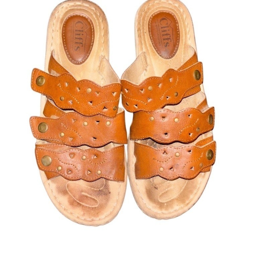 Cliffs by White Mountain Womens Brown Slide Sandals Studded Cutout Wedge 10 boho